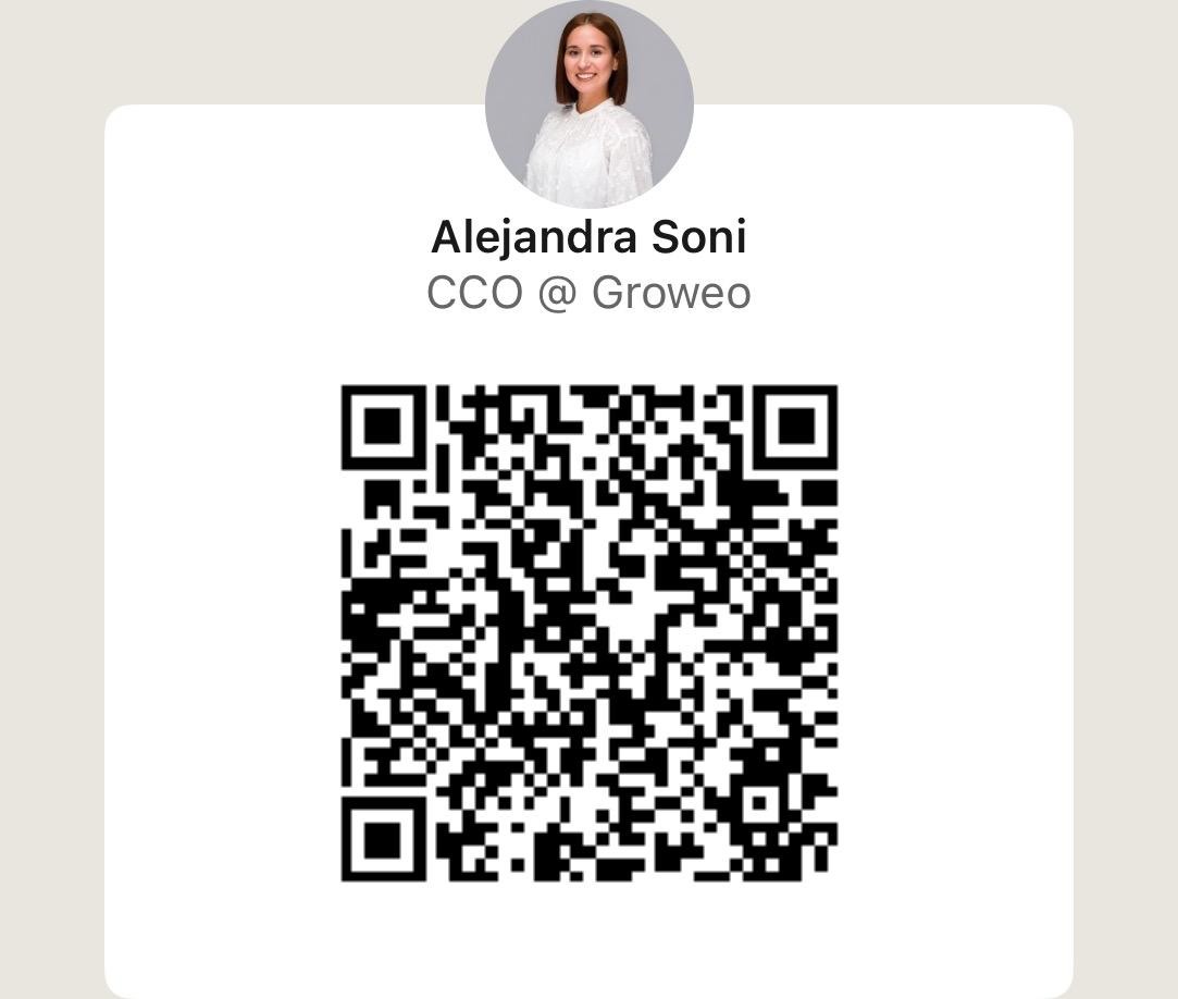 Alejandra Soni — CCO at Groweo — contact QR code